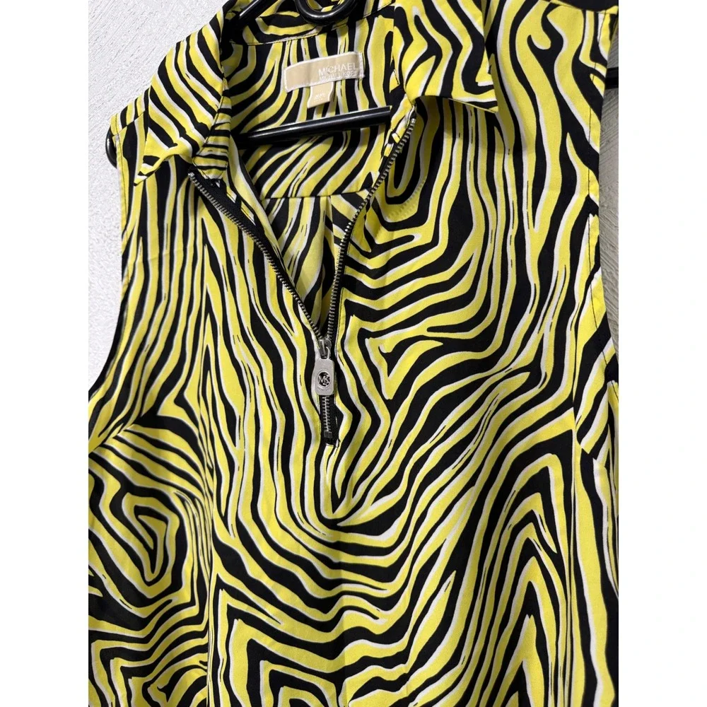 Michael Kors Zebra Print Quarter Zip Sleeveless Blouse Yellow Black XXL Colors